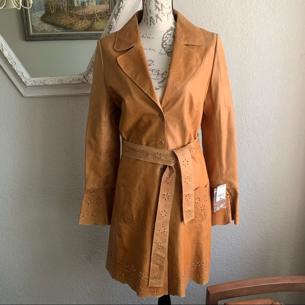 Vintage 90’s Y2K boho Leather Coat NOS with tags!